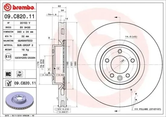 Bremsscheibe Vorderachse BREMBO 09.C820.11 Bild Bremsscheibe Vorderachse BREMBO 09.C820.11