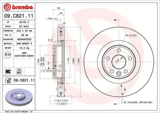 Bremsscheibe Vorderachse BREMBO 09.C821.11 Bild Bremsscheibe Vorderachse BREMBO 09.C821.11