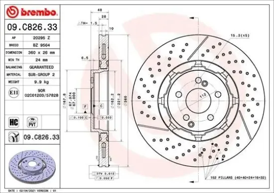 Bremsscheibe Hinterachse BREMBO 09.C826.33 Bild Bremsscheibe Hinterachse BREMBO 09.C826.33