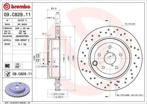 Bremsscheibe Hinterachse BREMBO 09.C829.11