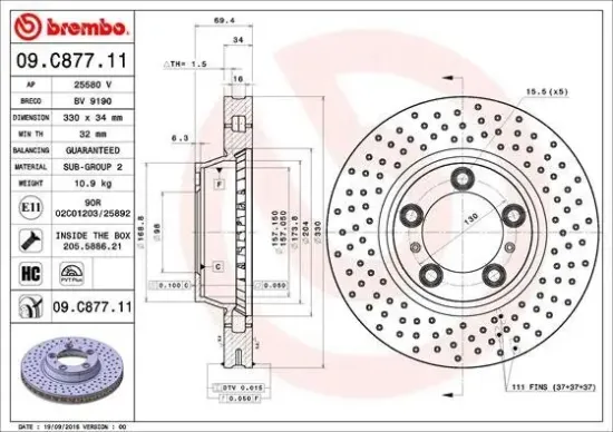 Bremsscheibe BREMBO 09.C877.11 Bild Bremsscheibe BREMBO 09.C877.11