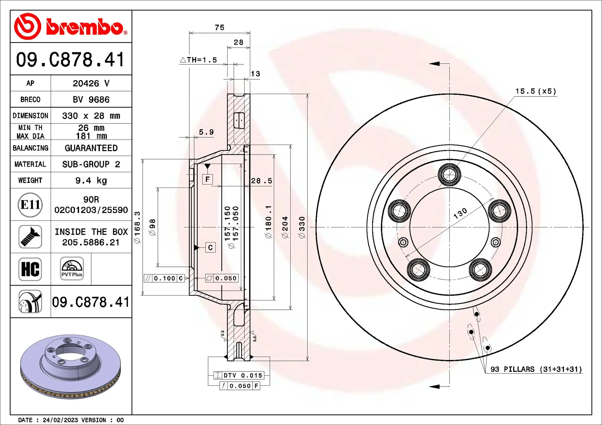 Bremsscheibe Hinterachse BREMBO 09.C878.41