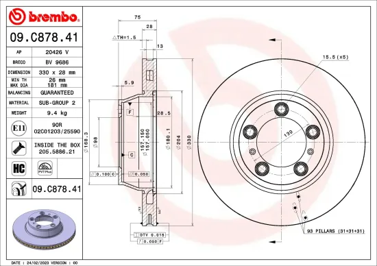Bremsscheibe Hinterachse BREMBO 09.C878.41 Bild Bremsscheibe Hinterachse BREMBO 09.C878.41