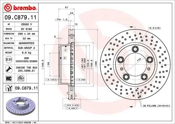 Bremsscheibe Vorderachse BREMBO 09.C879.11