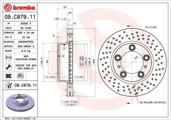 Bremsscheibe Vorderachse BREMBO 09.C879.11 Bild Bremsscheibe Vorderachse BREMBO 09.C879.11