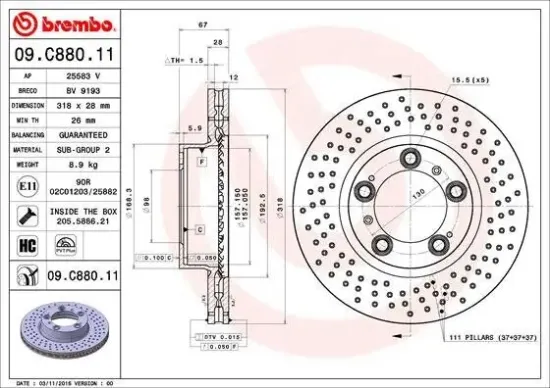 Bremsscheibe Vorderachse BREMBO 09.C880.11 Bild Bremsscheibe Vorderachse BREMBO 09.C880.11