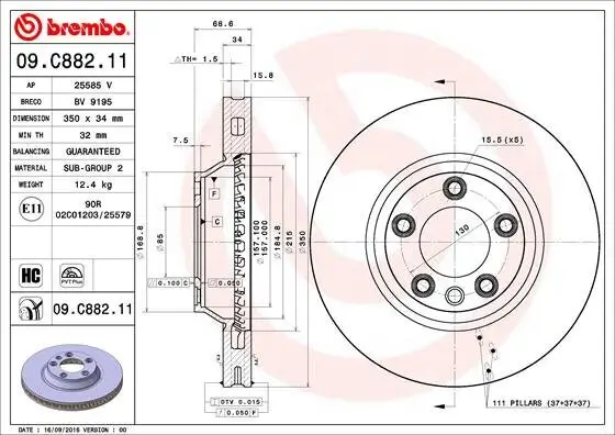 Bremsscheibe Vorderachse BREMBO 09.C882.11