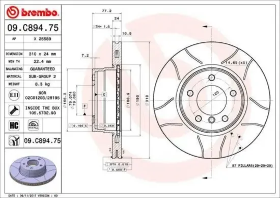 Bremsscheibe Vorderachse BREMBO 09.C894.75 Bild Bremsscheibe Vorderachse BREMBO 09.C894.75