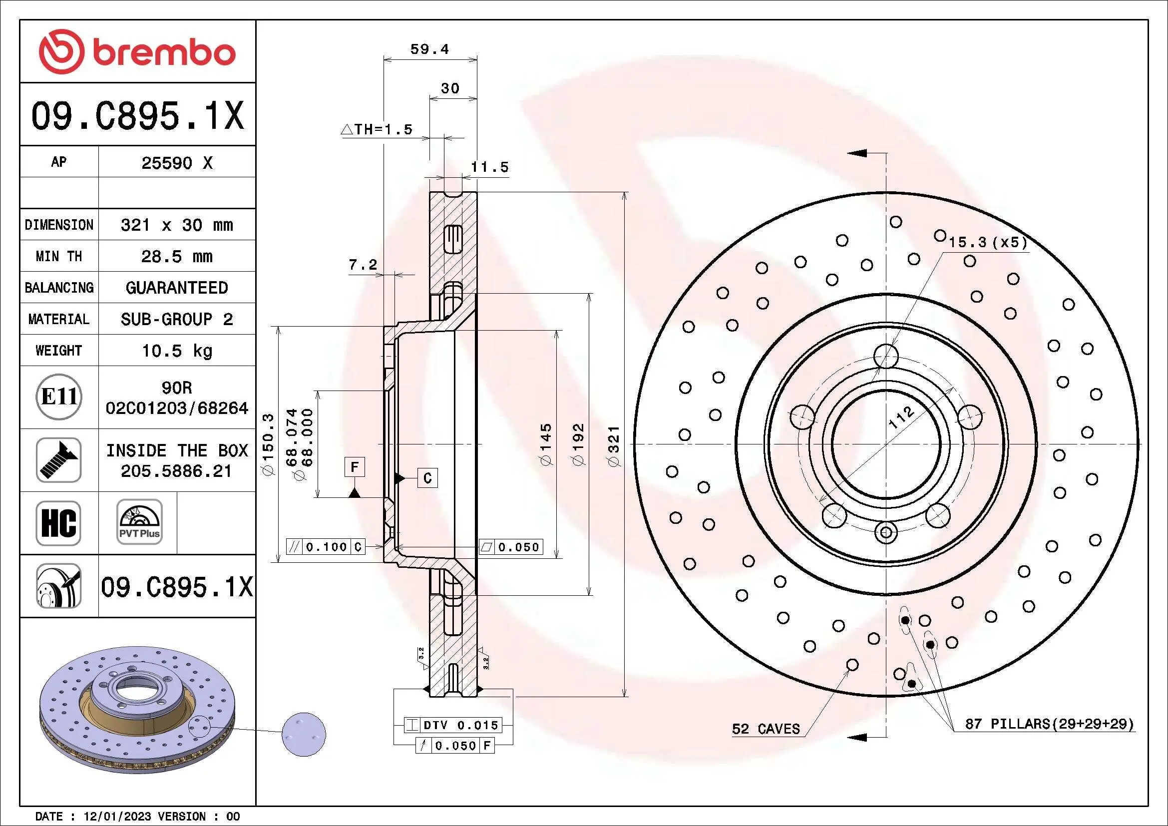 Bremsscheibe Vorderachse BREMBO 09.C895.1X