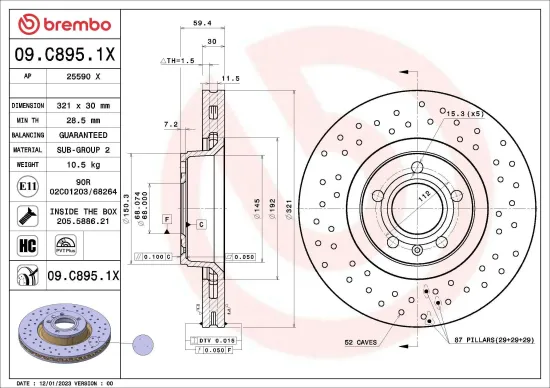 Bremsscheibe Vorderachse BREMBO 09.C895.1X Bild Bremsscheibe Vorderachse BREMBO 09.C895.1X