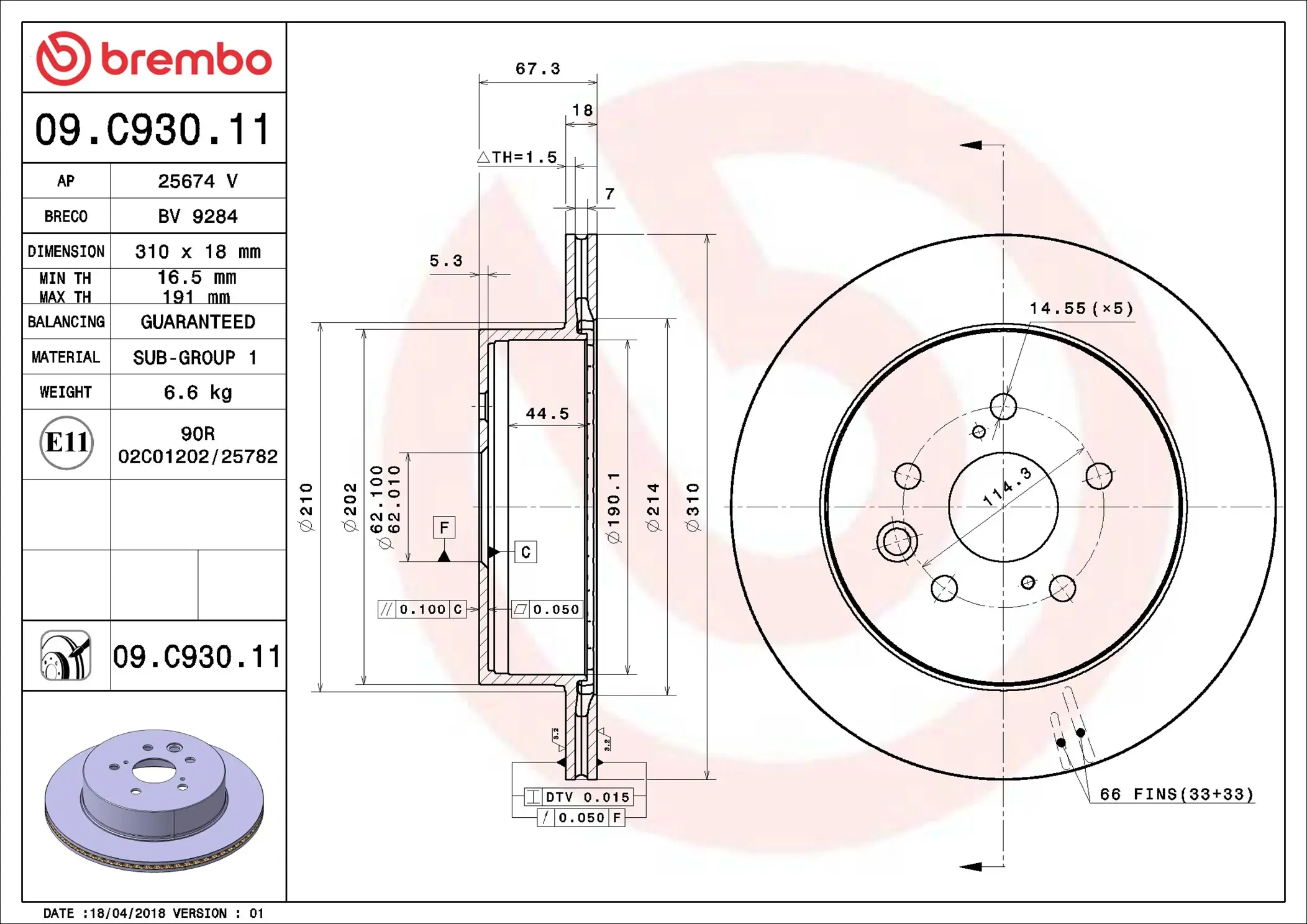 Bremsscheibe Hinterachse BREMBO 09.C930.11