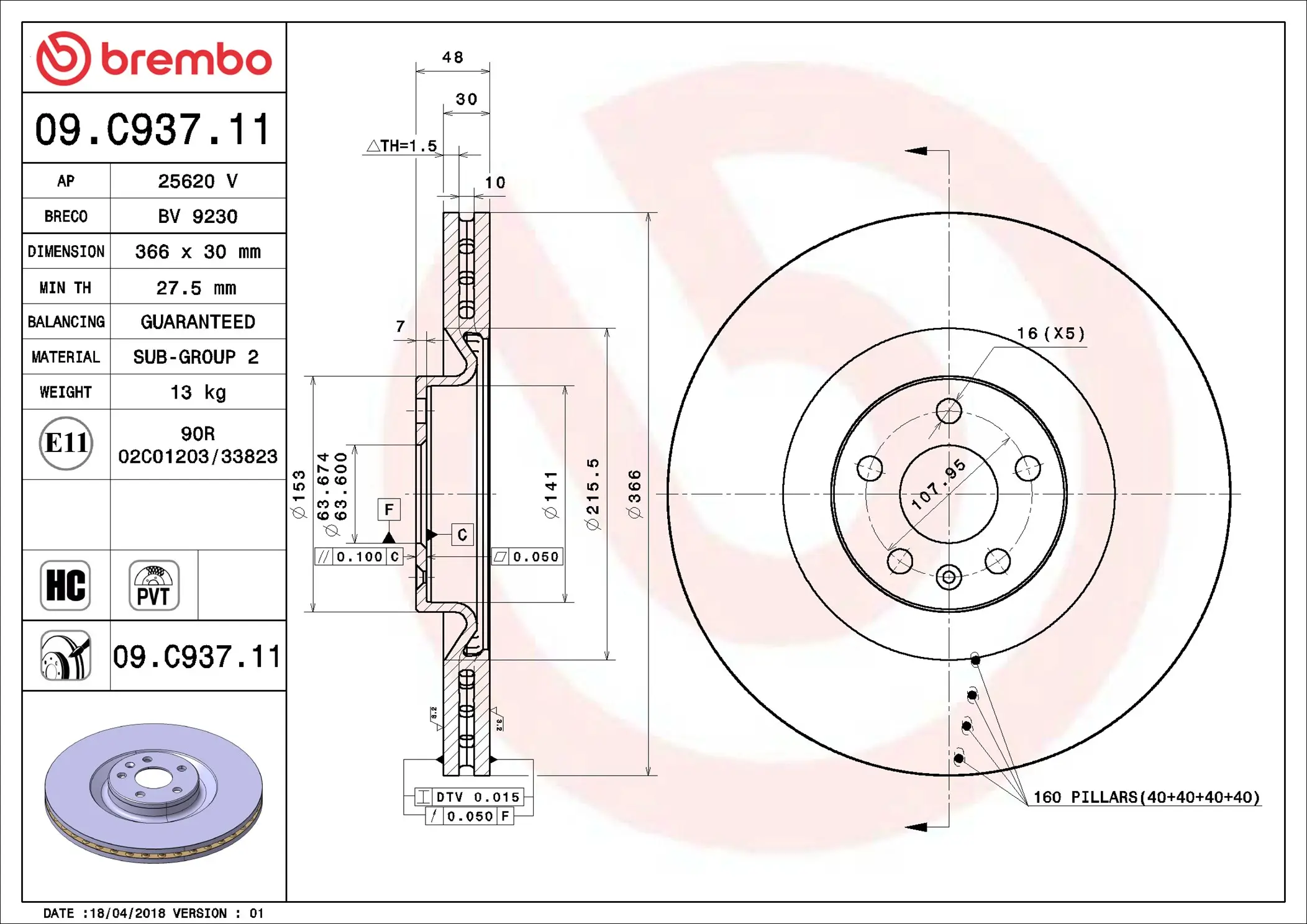 Bremsscheibe Vorderachse BREMBO 09.C937.11
