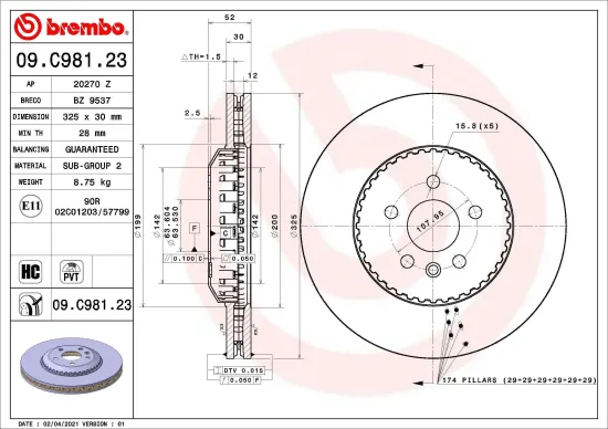 Bremsscheibe Vorderachse BREMBO 09.C981.23 Bild Bremsscheibe Vorderachse BREMBO 09.C981.23