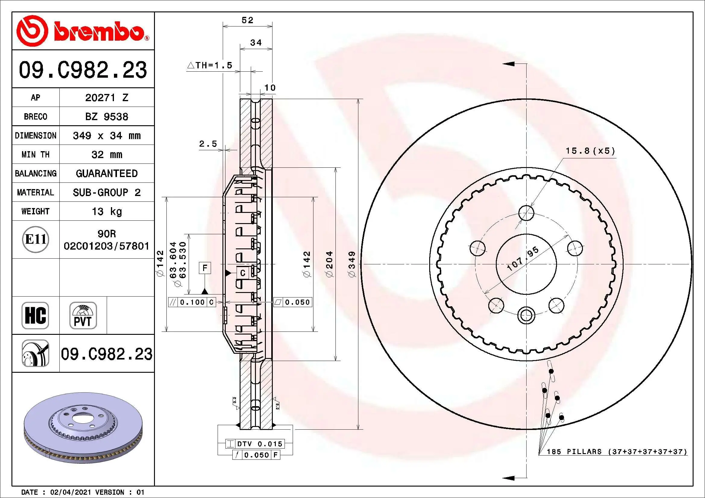 Bremsscheibe Vorderachse BREMBO 09.C982.23