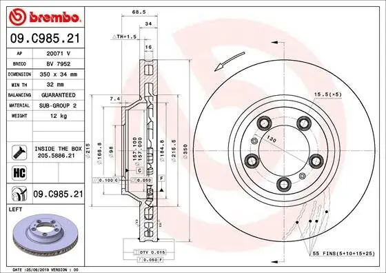 Bremsscheibe Vorderachse Vorderachse links BREMBO 09.C985.21