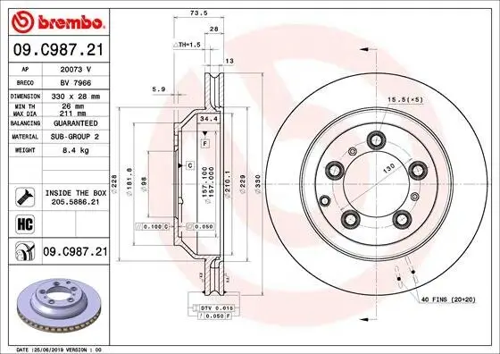 Bremsscheibe Hinterachse BREMBO 09.C987.21