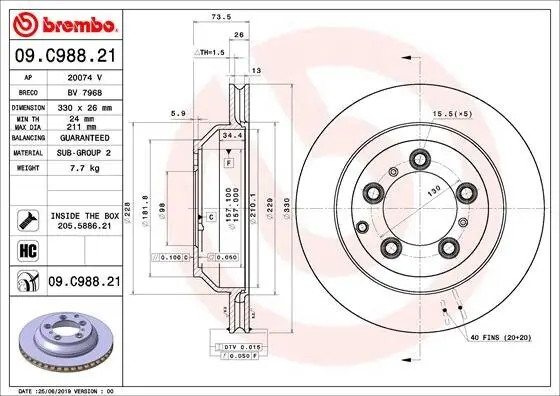 Bremsscheibe Hinterachse BREMBO 09.C988.21
