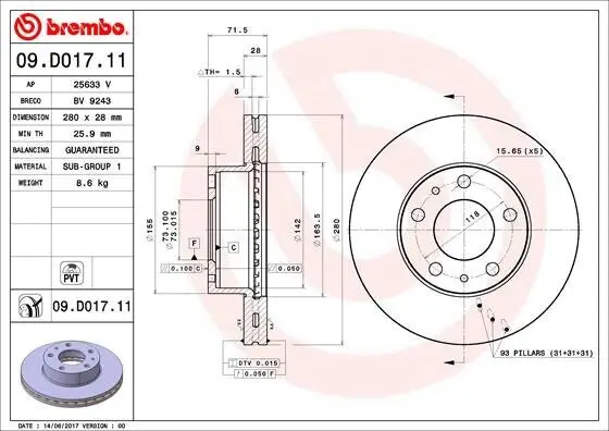 Bremsscheibe BREMBO 09.D017.11