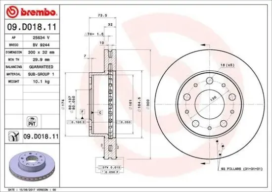 Bremsscheibe BREMBO 09.D018.11 Bild Bremsscheibe BREMBO 09.D018.11
