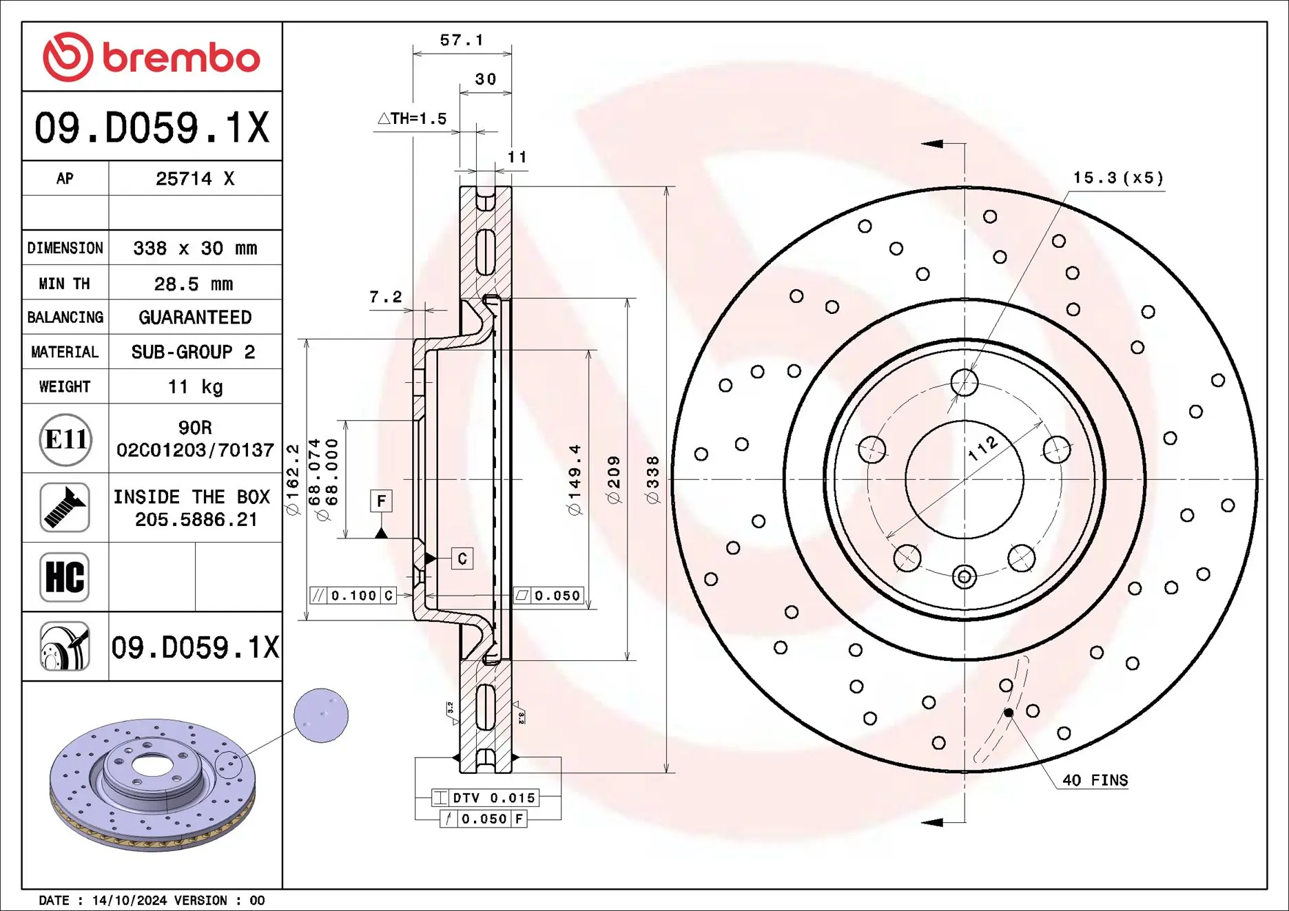 Bremsscheibe Vorderachse BREMBO 09.D059.1X