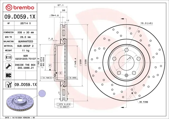 Bremsscheibe Vorderachse BREMBO 09.D059.1X Bild Bremsscheibe Vorderachse BREMBO 09.D059.1X