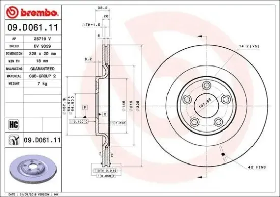 Bremsscheibe Hinterachse BREMBO 09.D061.11 Bild Bremsscheibe Hinterachse BREMBO 09.D061.11