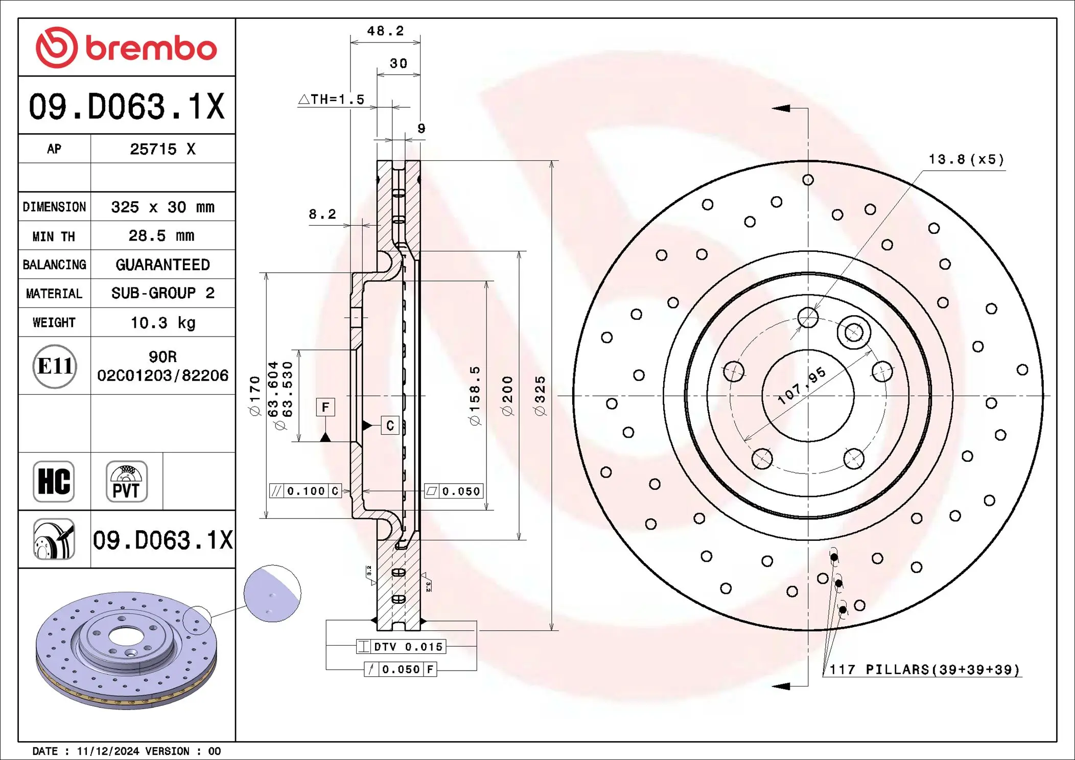 Bremsscheibe Vorderachse BREMBO 09.D063.1X