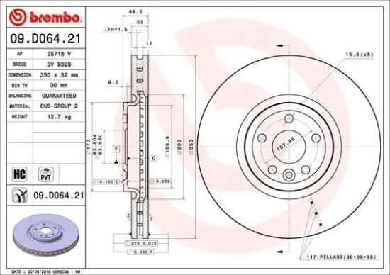Bremsscheibe Vorderachse BREMBO 09.D064.21 Bild Bremsscheibe Vorderachse BREMBO 09.D064.21