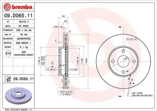 Bremsscheibe BREMBO 09.D065.11 Bild Bremsscheibe BREMBO 09.D065.11