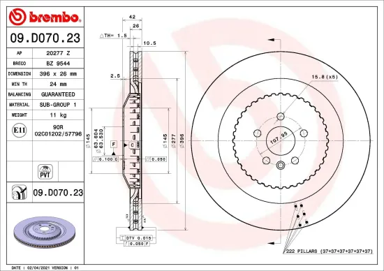 Bremsscheibe Hinterachse BREMBO 09.D070.23 Bild Bremsscheibe Hinterachse BREMBO 09.D070.23