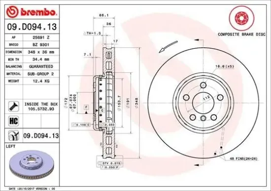 Bremsscheibe BREMBO 09.D094.13 Bild Bremsscheibe BREMBO 09.D094.13