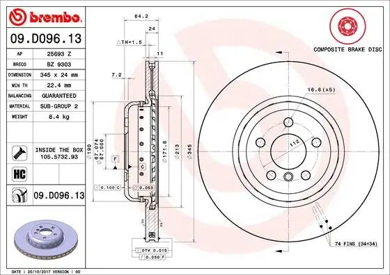 Bremsscheibe Hinterachse BREMBO 09.D096.13