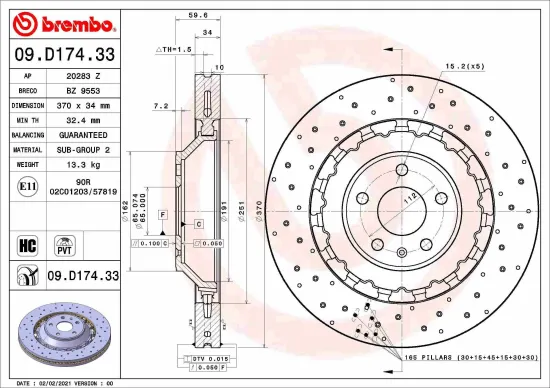 Bremsscheibe Vorderachse BREMBO 09.D174.33 Bild Bremsscheibe Vorderachse BREMBO 09.D174.33
