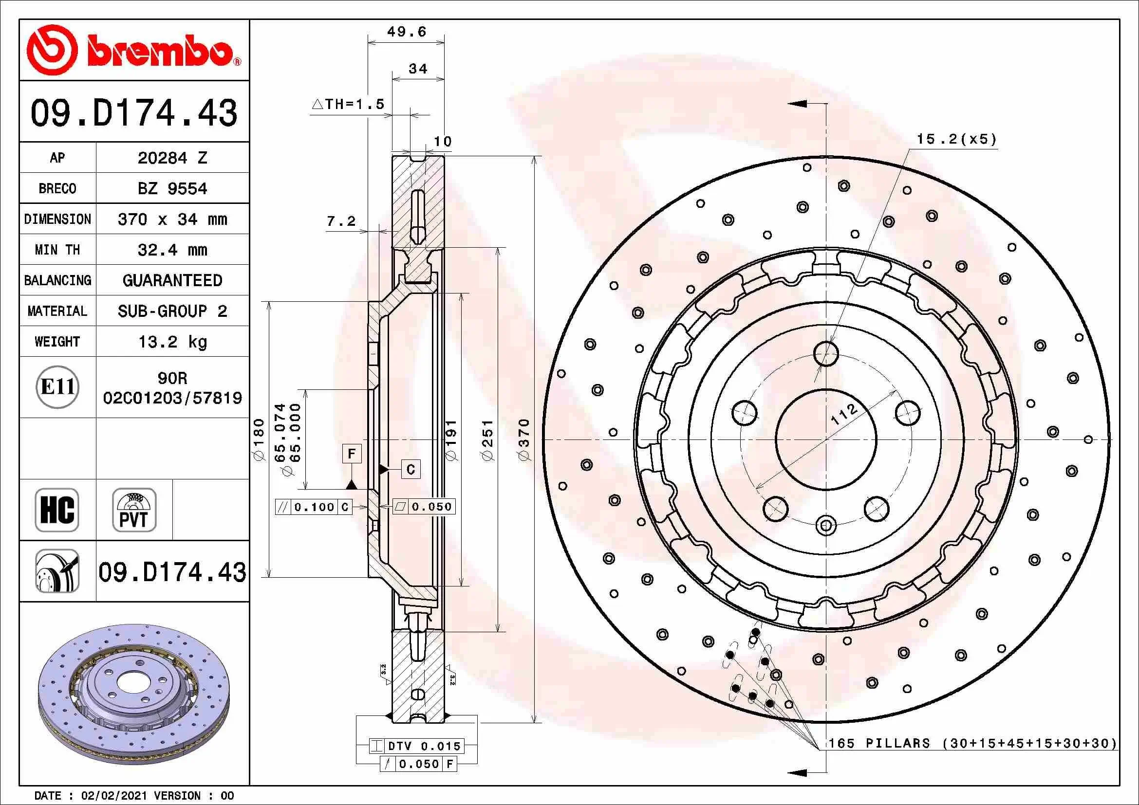 Bremsscheibe Vorderachse BREMBO 09.D174.43