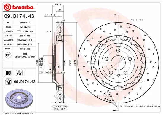 Bremsscheibe Vorderachse BREMBO 09.D174.43 Bild Bremsscheibe Vorderachse BREMBO 09.D174.43