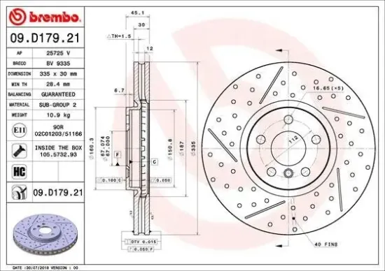 Bremsscheibe Vorderachse BREMBO 09.D179.21 Bild Bremsscheibe Vorderachse BREMBO 09.D179.21