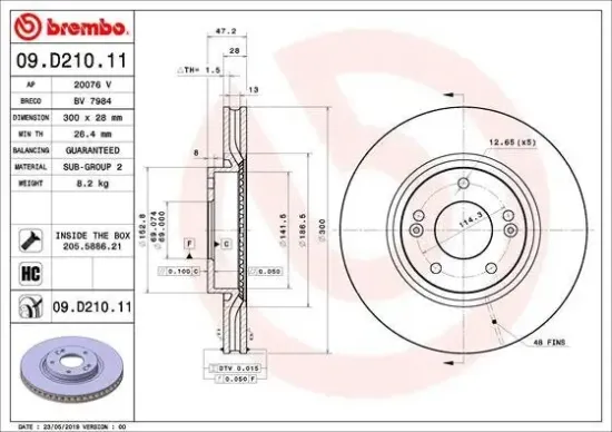 Bremsscheibe Vorderachse BREMBO 09.D210.11 Bild Bremsscheibe Vorderachse BREMBO 09.D210.11