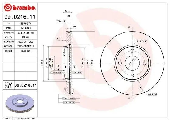 Bremsscheibe BREMBO 09.D216.11