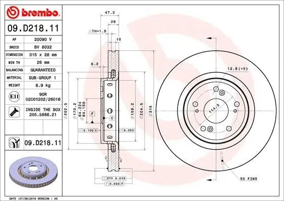 Bremsscheibe Vorderachse BREMBO 09.D218.11