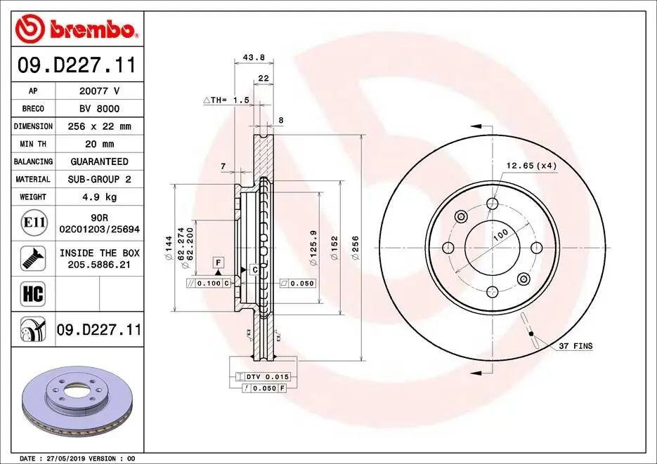 Bremsscheibe Vorderachse BREMBO 09.D227.11