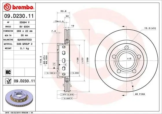 Bremsscheibe Hinterachse BREMBO 09.D230.11