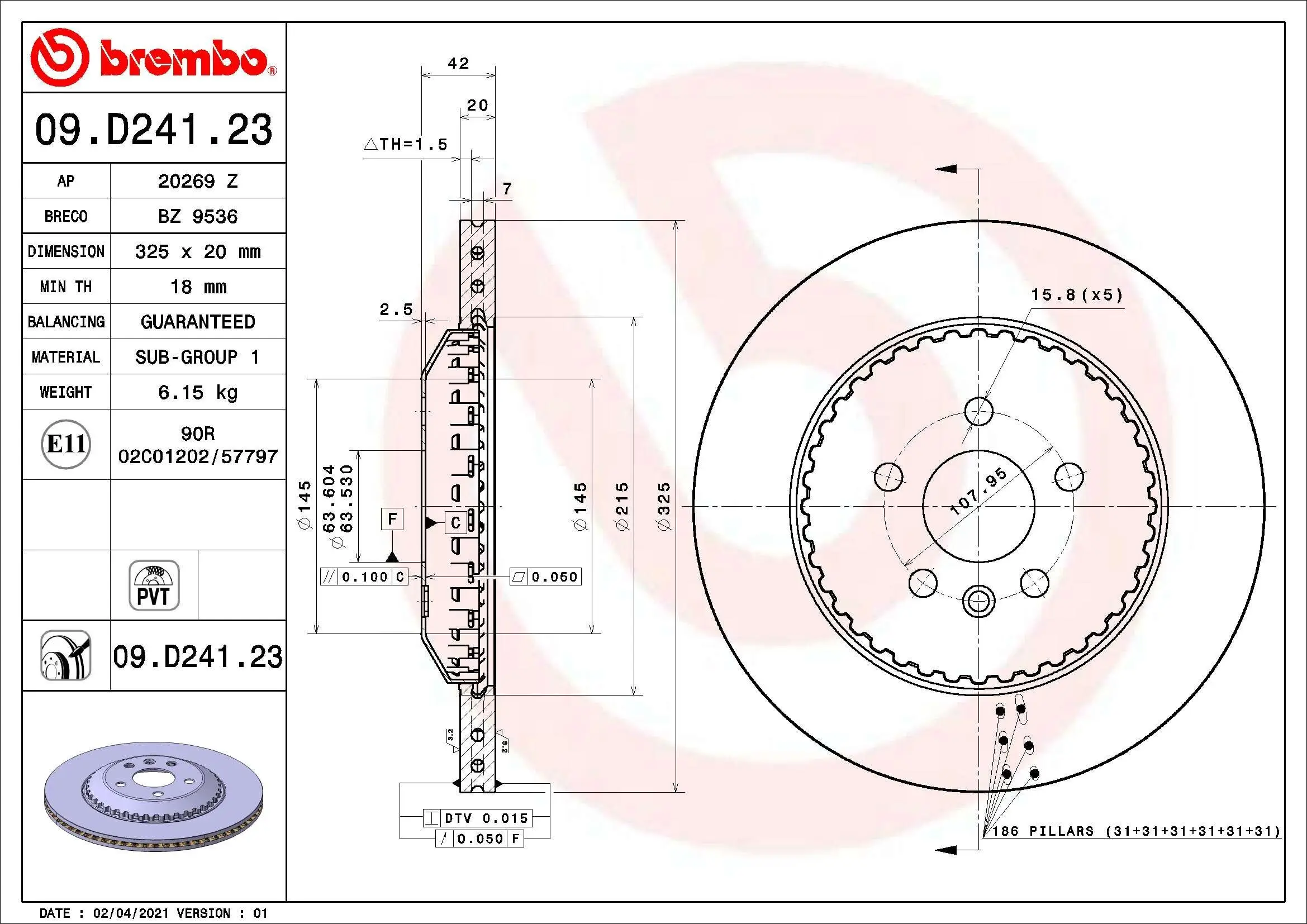 Bremsscheibe Hinterachse BREMBO 09.D241.23