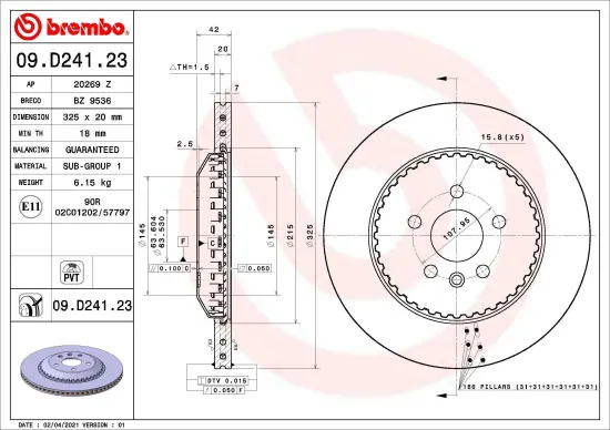Bremsscheibe Hinterachse BREMBO 09.D241.23 Bild Bremsscheibe Hinterachse BREMBO 09.D241.23