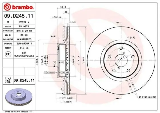 Bremsscheibe Vorderachse BREMBO 09.D245.11