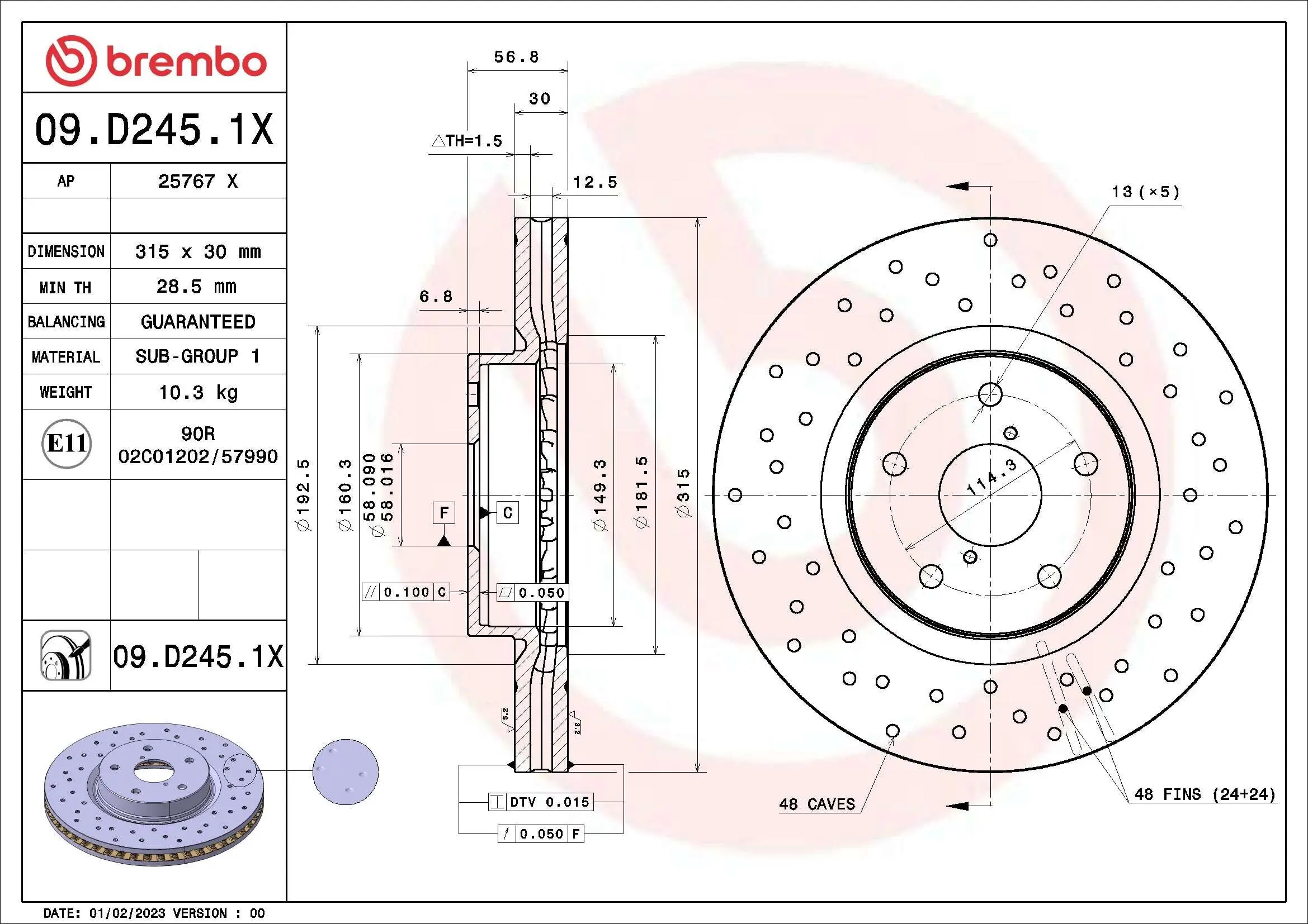 Bremsscheibe Vorderachse BREMBO 09.D245.1X