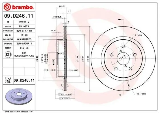 Bremsscheibe Hinterachse BREMBO 09.D246.11