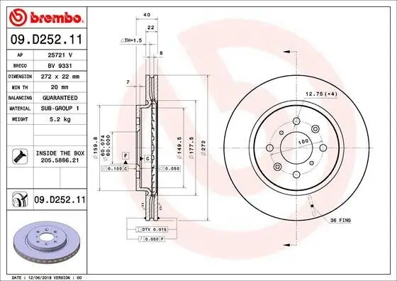 Bremsscheibe Vorderachse BREMBO 09.D252.11