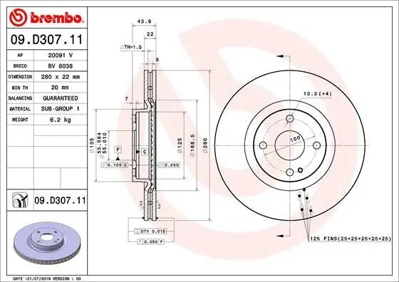 Bremsscheibe BREMBO 09.D307.11