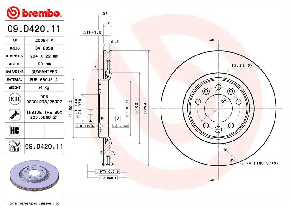 Bremsscheibe BREMBO 09.D420.11