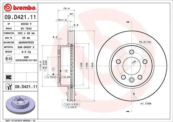 Bremsscheibe BREMBO 09.D421.11